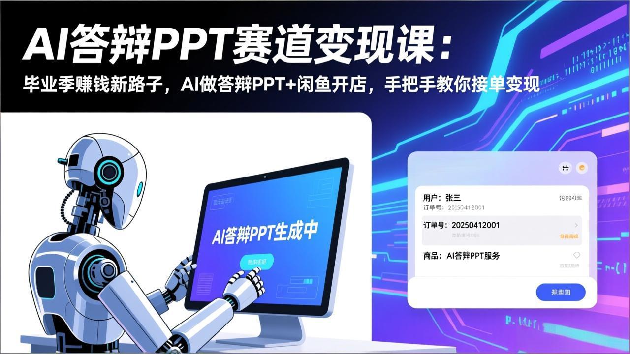 AI答辩PPT赛道变现课：毕业季赚钱新路子，AI做答辩PPT+闲鱼开店，手把手教你接单变现