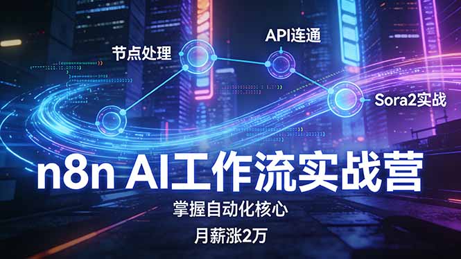 n8n AI工作流实战营，节点处理+API连通+Sora2实战，掌握自动化核心月薪涨2万