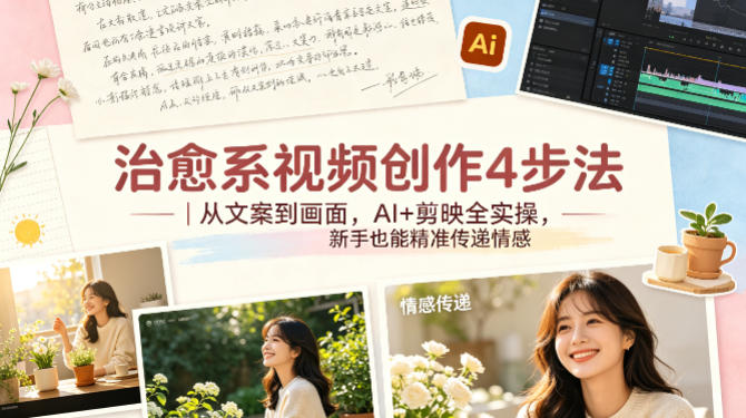 治愈系视频创作4步法｜从文案到画面，AI+剪映全实操，新手也能精准传递情感