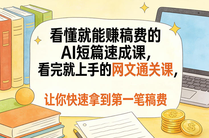 看懂就能賺稿费的AI短篇速成课，看完就上手的网文通关课，让你快速拿到第一笔稿费(更新8月)