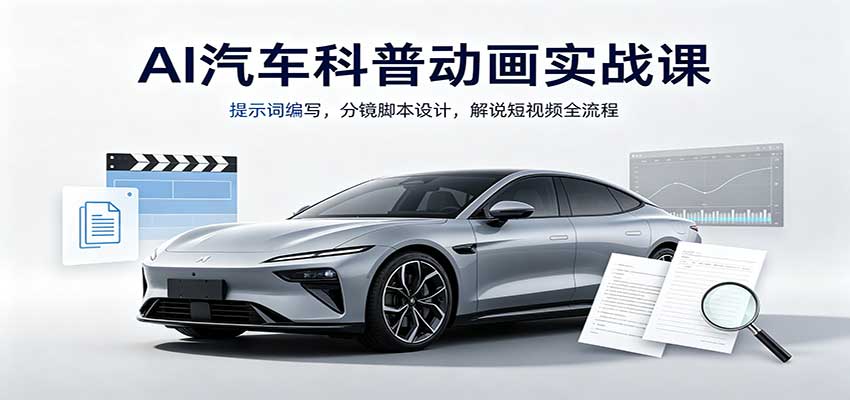 AI汽车科普动画实战课：提示词编写，分镜脚本设计，解说短视频全流程