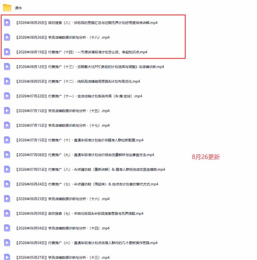2026淘宝电商终局之战VIP课-更新:自然搜索+直通车+无界+精准人群,系统掌握测款动销与全店推广布局方法