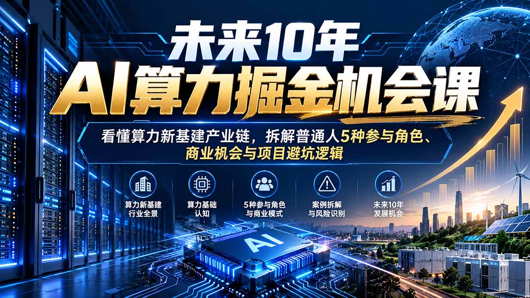 未来10年AI算力掘金机会课：看懂算力新基建产业链，拆解普通人5种参与角色、商业机会与项目避坑逻辑