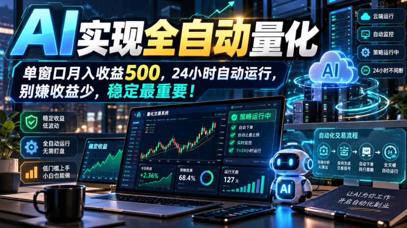 AI实现全自动量化，单窗口月入收益500，24小时自动运行，别嫌收益少，稳定最重要！【揭秘】